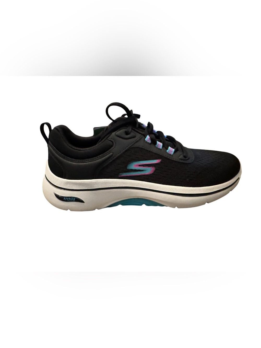 Skechers Go Walk Arch Fit 2.0 Balin Black Sneakers with Teal and Pink Size 8